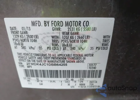 2013 Ford Edge Sel z USA, uszkodzony, nr VIN 2FMDK4JC1DBB64255